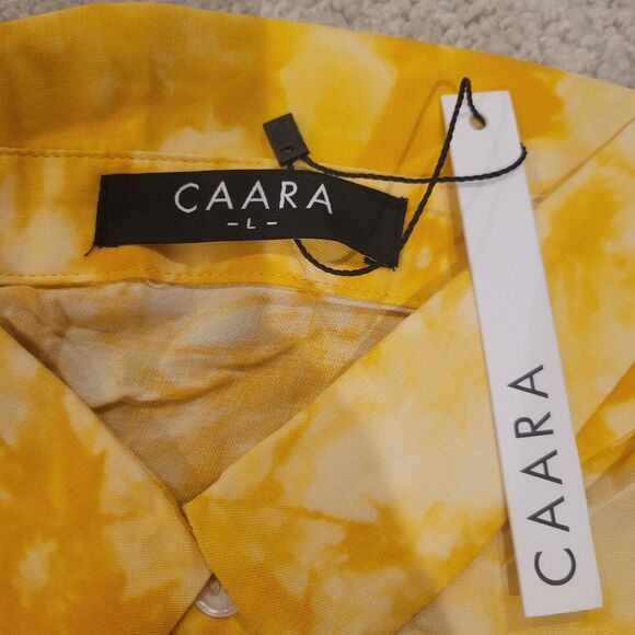NWT Caara Women Long Sleeve Button Down Shirt Blouse Top Yellow Tie Dye Sz Large - Picture 8 of 10